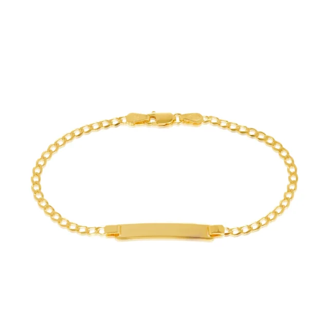 9ct Yellow Gold Diamond Cut Elongated Curb Link Kids ID Bracelet 16cm Long