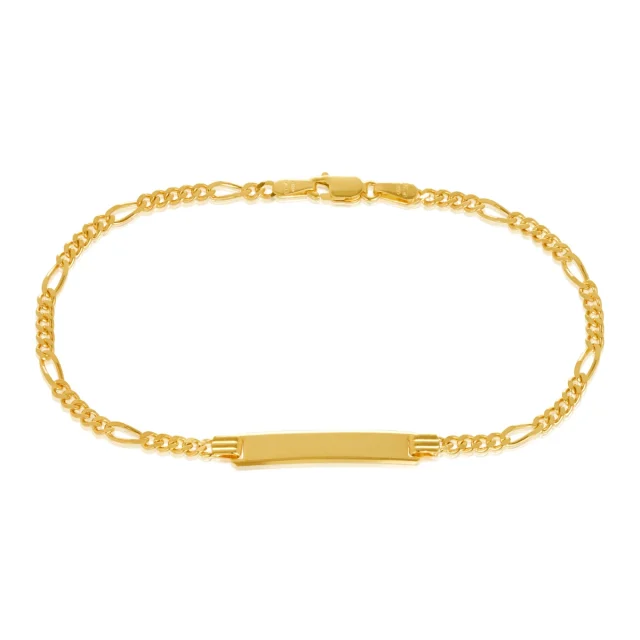 9ct Yellow Gold Diamond Cut Figaro Link ID Bracelet 18.5cm Long
