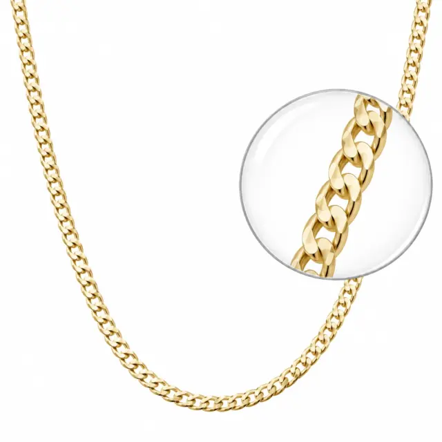 9ct Yellow Gold Diamond Cut Round Edge Open Curb Link 80 Gauge 3.20mm Chain