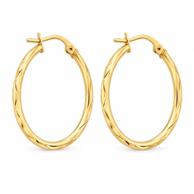 9ct Yellow Gold Diamond-Cut Tube Hoop Earrings, 1.5mm x 20mm - 5ER0375