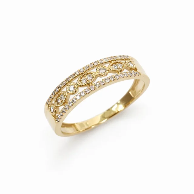 9ct Yellow Gold Diamond Filigree Ring 0.19ct Natural Diamonds | Vintage Inspired Openwork Band - AURG988