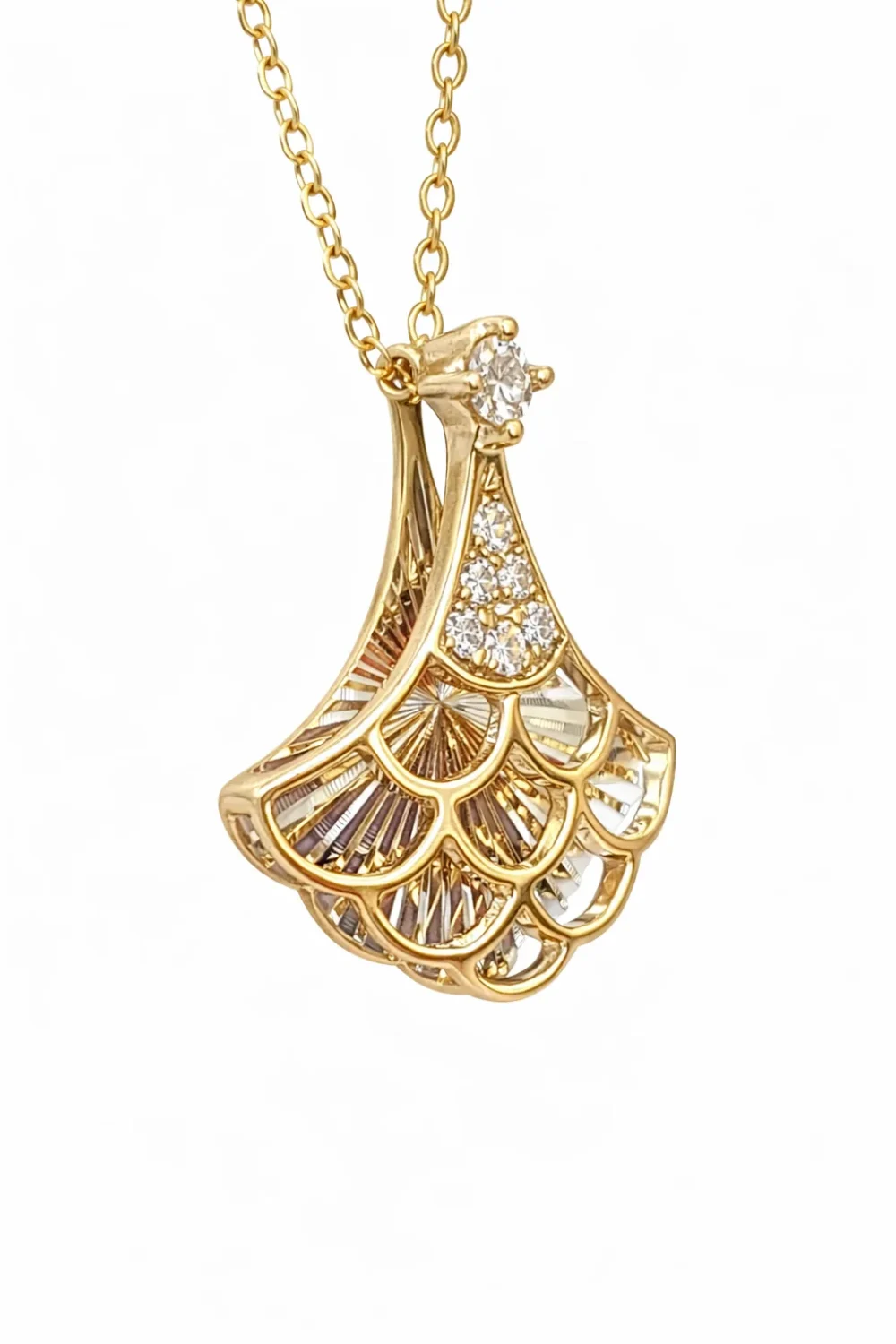 9ct Yellow Gold Diamond Ginkgo Leaf Pendant with Adjustable 45cm Chain, 0.08ct Natural Diamonds - 9YGDZ00824