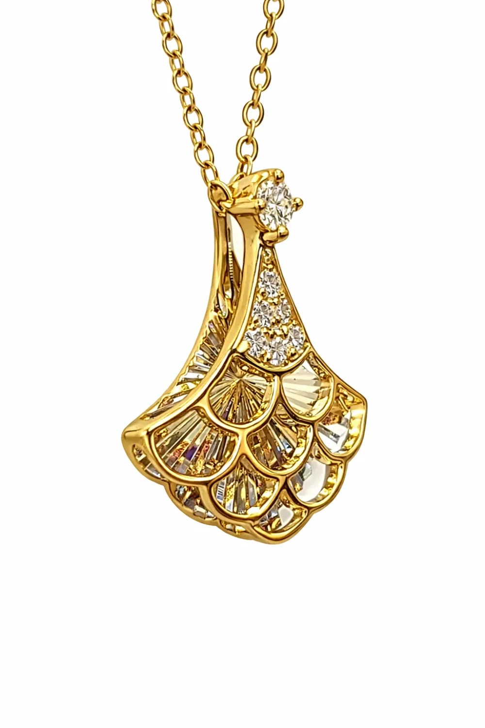 9ct Yellow Gold Diamond Ginkgo Leaf Pendant with Adjustable 45cm Chain, 0.08ct Natural Diamonds - 9YGDZ00824