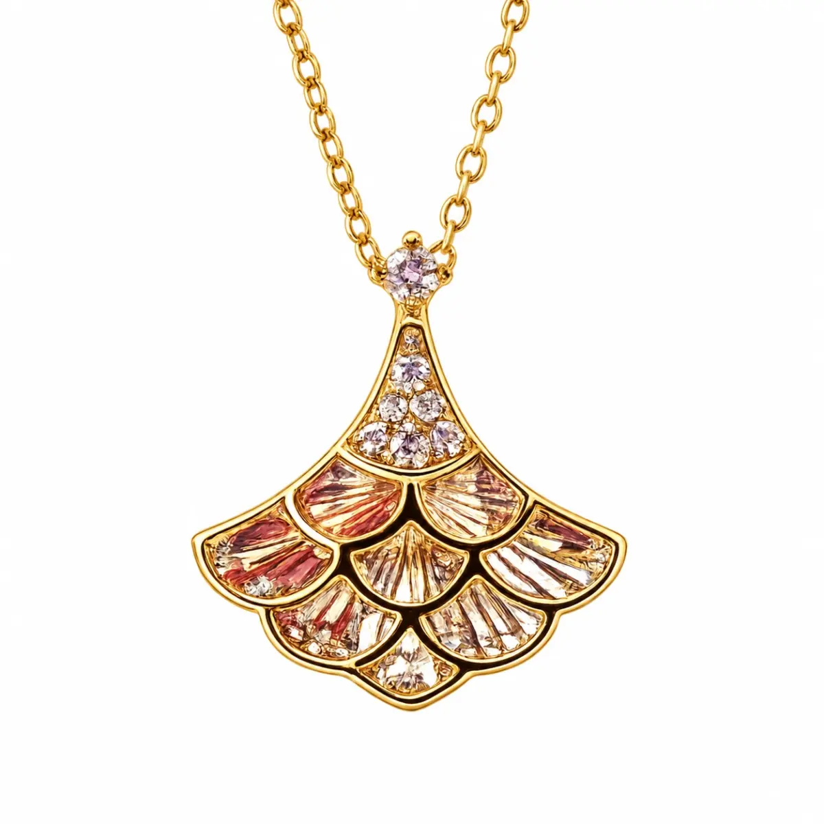 9ct Yellow Gold Diamond Ginkgo Leaf Pendant with Adjustable 45cm Chain, 0.08ct Natural Diamonds - 9YGDZ00824