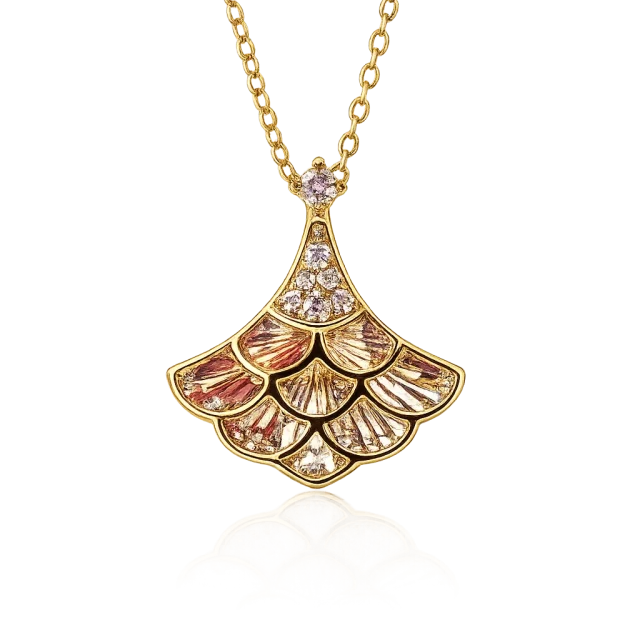 9ct Yellow Gold Diamond Ginkgo Leaf Pendant with Adjustable 45cm Chain, 0.08ct Natural Diamonds - 9YGDZ00824