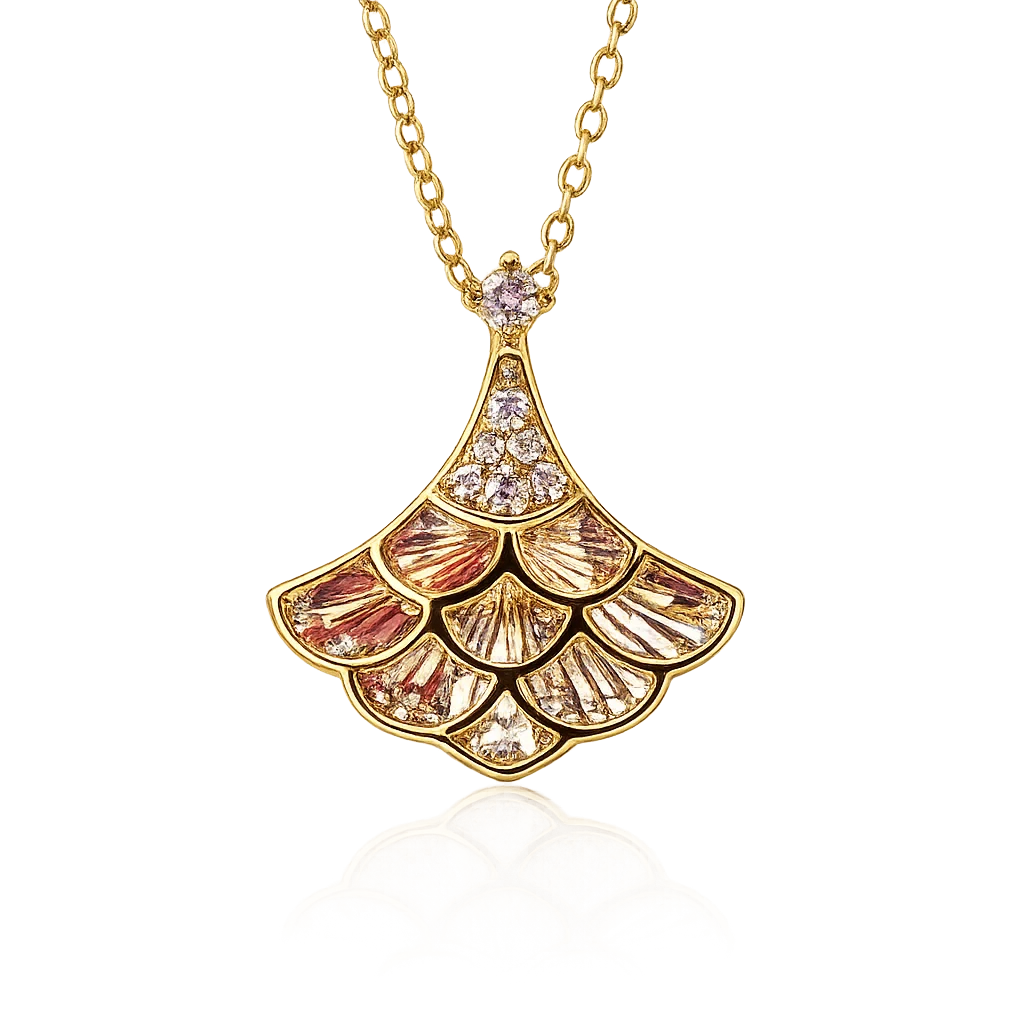 9ct Yellow Gold Diamond Ginkgo Leaf Pendant with Adjustable 45cm Chain, 0.08ct Natural Diamonds - 9YGDZ00824