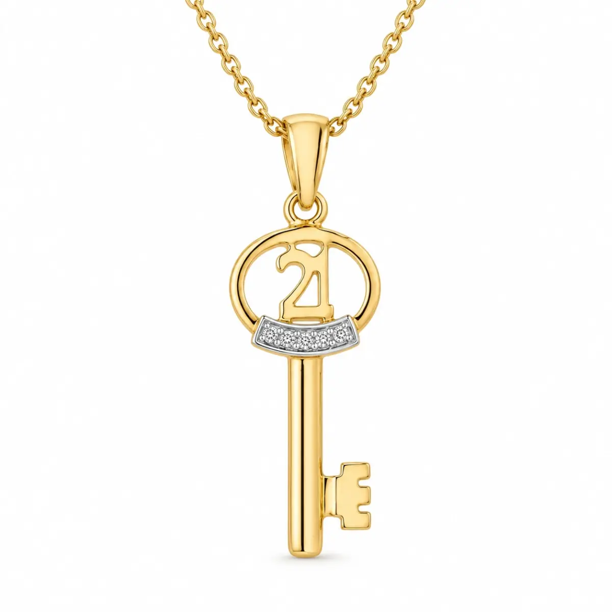 9ct Yellow Gold Diamond Set 21st Key Pendant