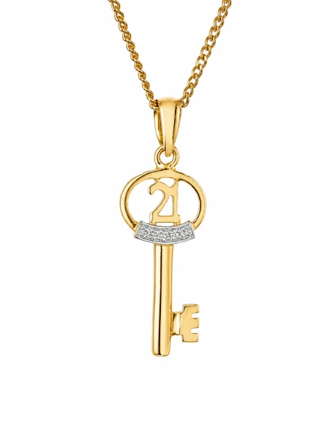 9ct Yellow Gold Diamond Set 21st Key Pendant