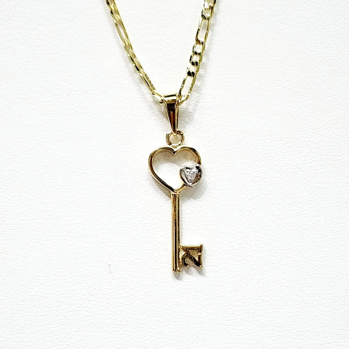 9ct Yellow Gold Diamond Set 21st Key Pendant with Open Heart