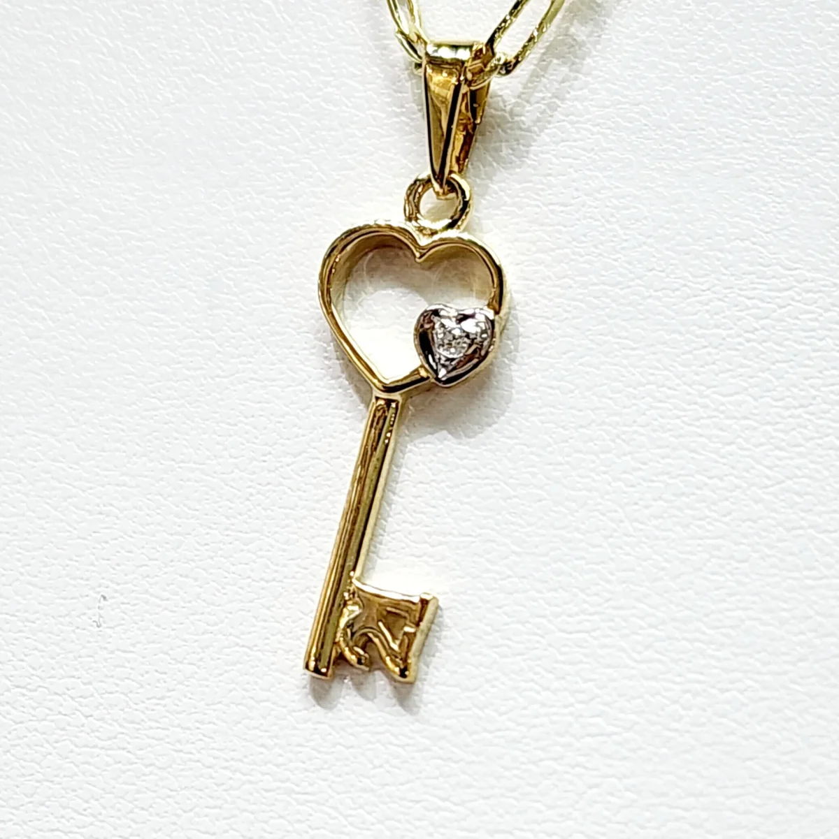 9ct Yellow Gold Diamond Set 21st Key Pendant with Open Heart
