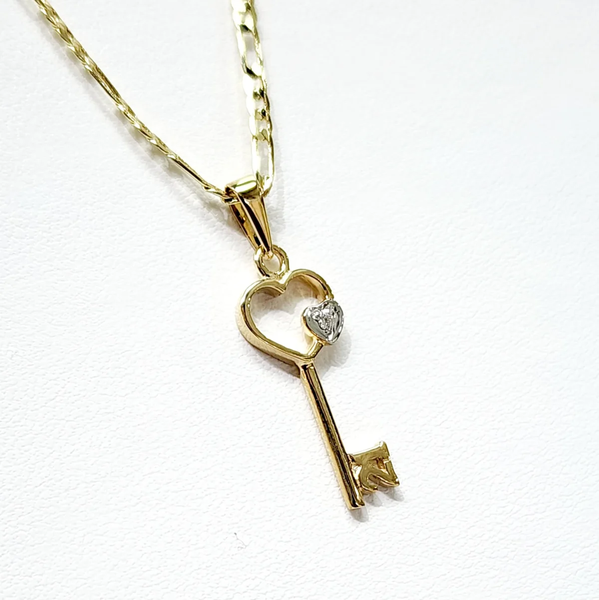 9ct Yellow Gold Diamond Set 21st Key Pendant with Open Heart