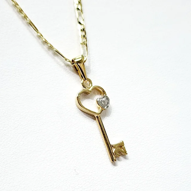 9ct Yellow Gold Diamond Set 21st Key Pendant with Open Heart