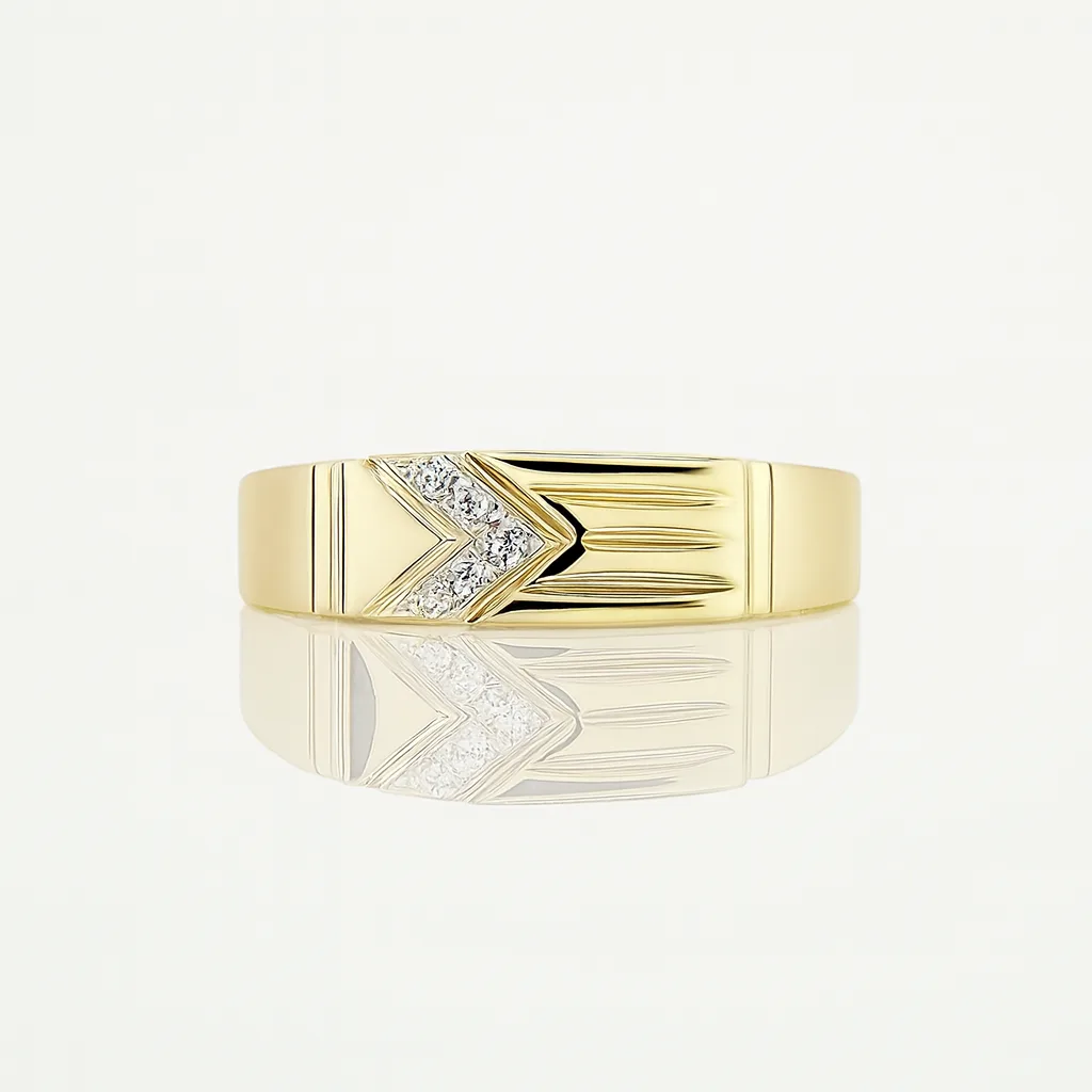 9ct Yellow Gold Diamond-Set Chevron Band – 5.8mm Top Width