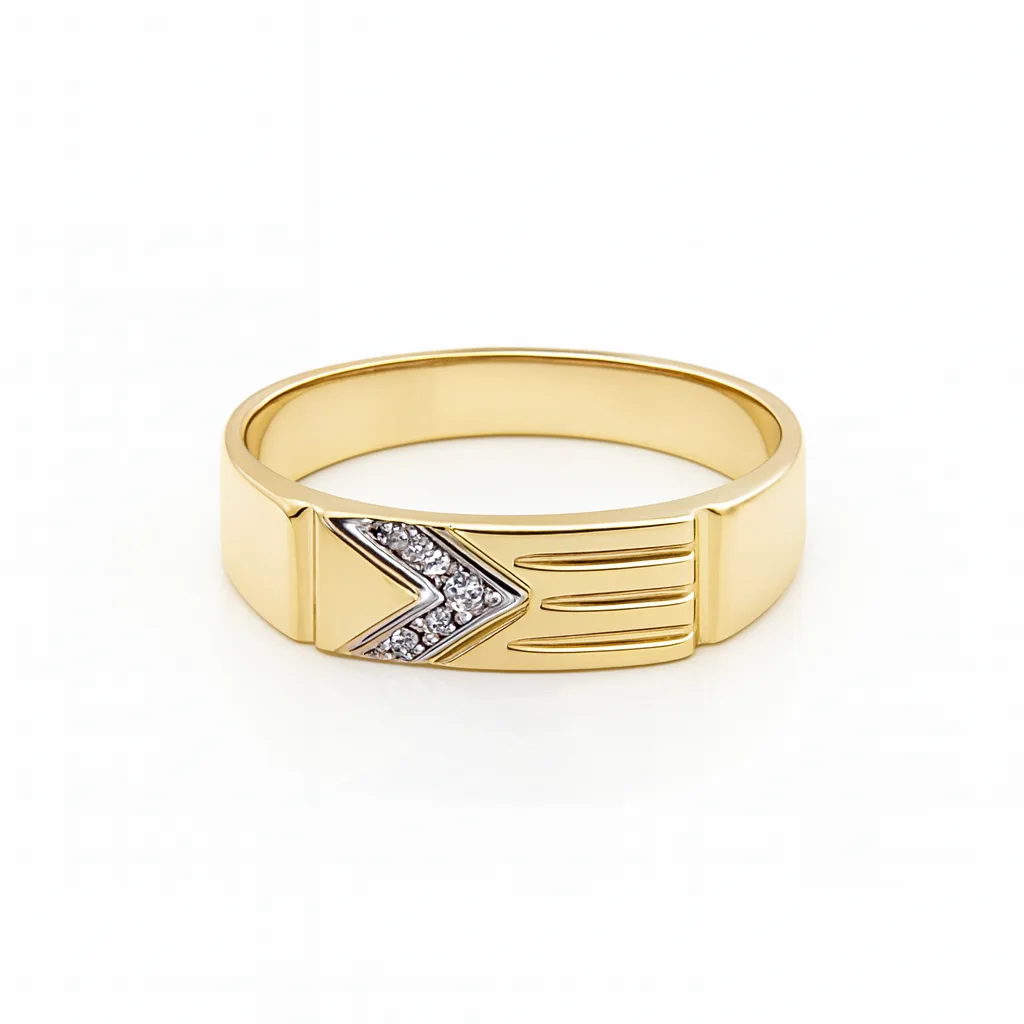 9ct Yellow Gold Diamond-Set Chevron Band – 5.8mm Top Width