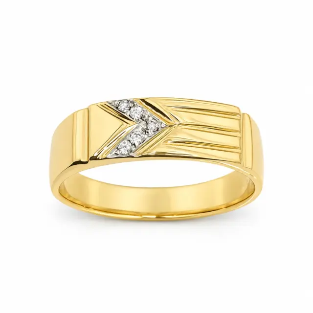 9ct Yellow Gold Diamond-Set Chevron Band – 5.8mm Top Width