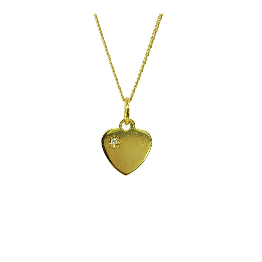 9ct Yellow Gold Diamond Set Heart Pendant with 9ct Gold CD30 Diamond Cut Curb Link Chain