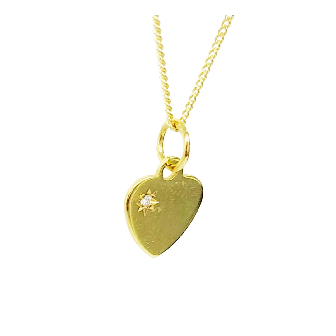9ct Yellow Gold Diamond Set Heart Pendant with 9ct Gold CD30 Diamond Cut Curb Link Chain