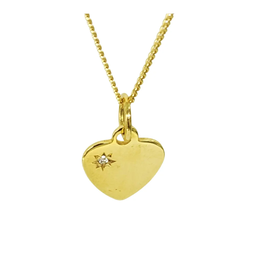 9ct Yellow Gold Diamond Set Heart Pendant with 9ct Gold CD30 Diamond Cut Curb Link Chain
