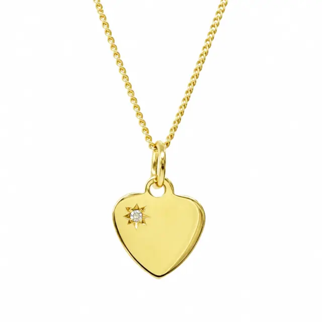 9ct Yellow Gold Diamond Set Heart Pendant with 9ct Gold CD30 Diamond Cut Curb Link Chain
