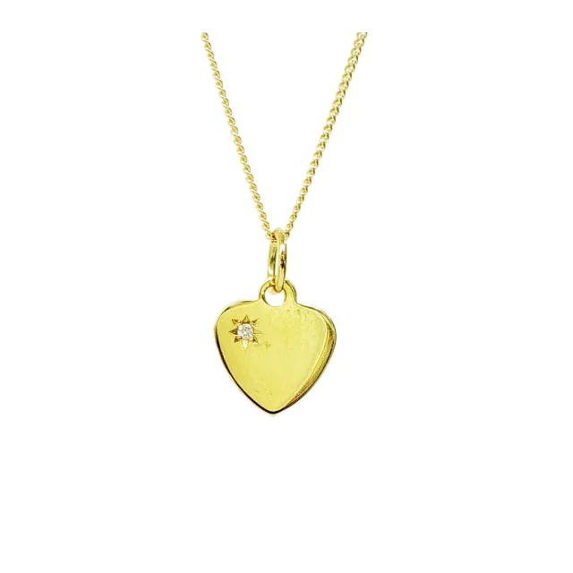 9ct Yellow Gold Diamond Set Heart Pendant with 9ct Gold CD30 Diamond Cut Curb Link Chain