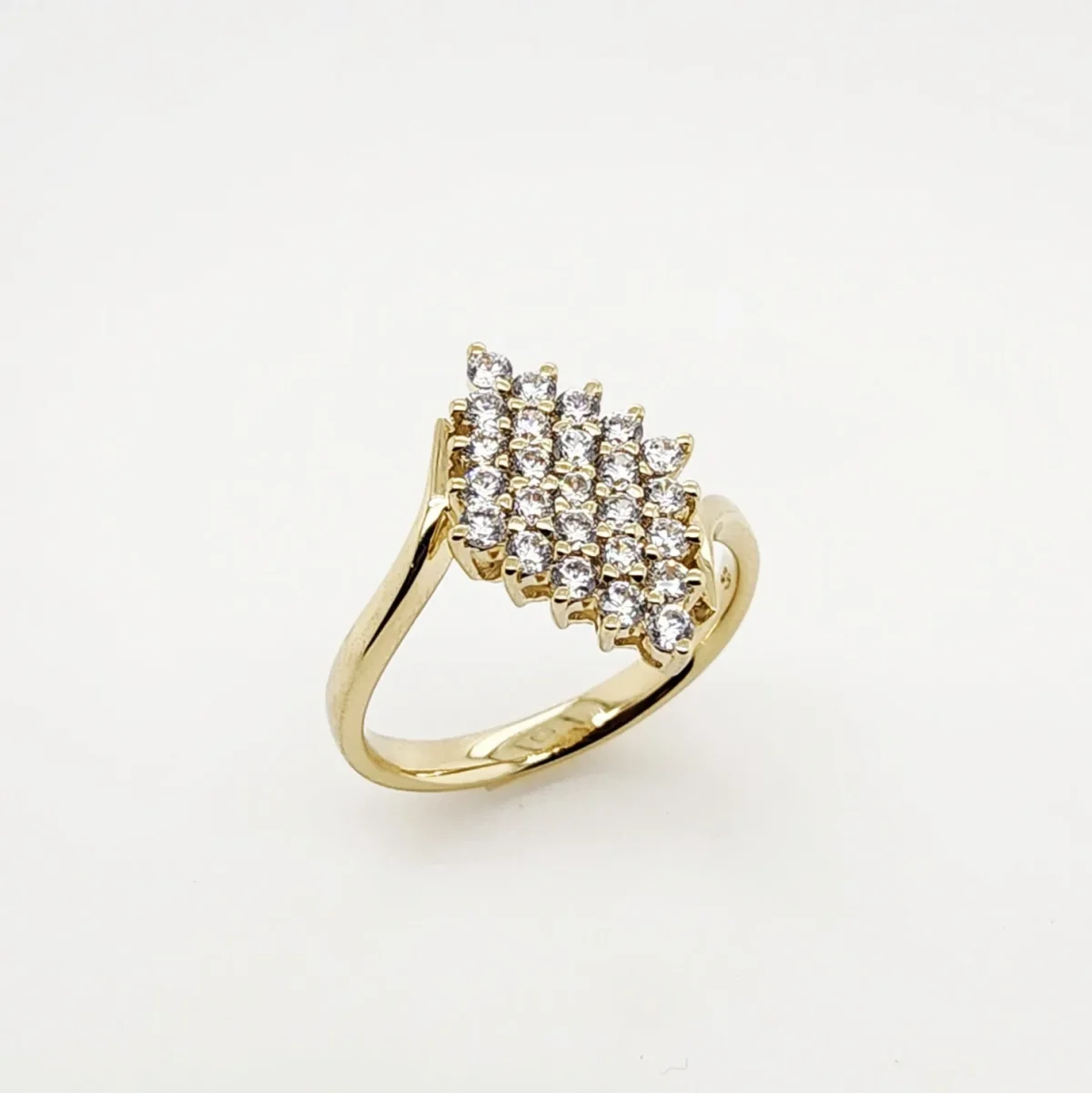 9ct Yellow Gold Diamond Shape Cluster Ring with Round Brilliant Cut Cubic Zirconia Setting - CYR2816