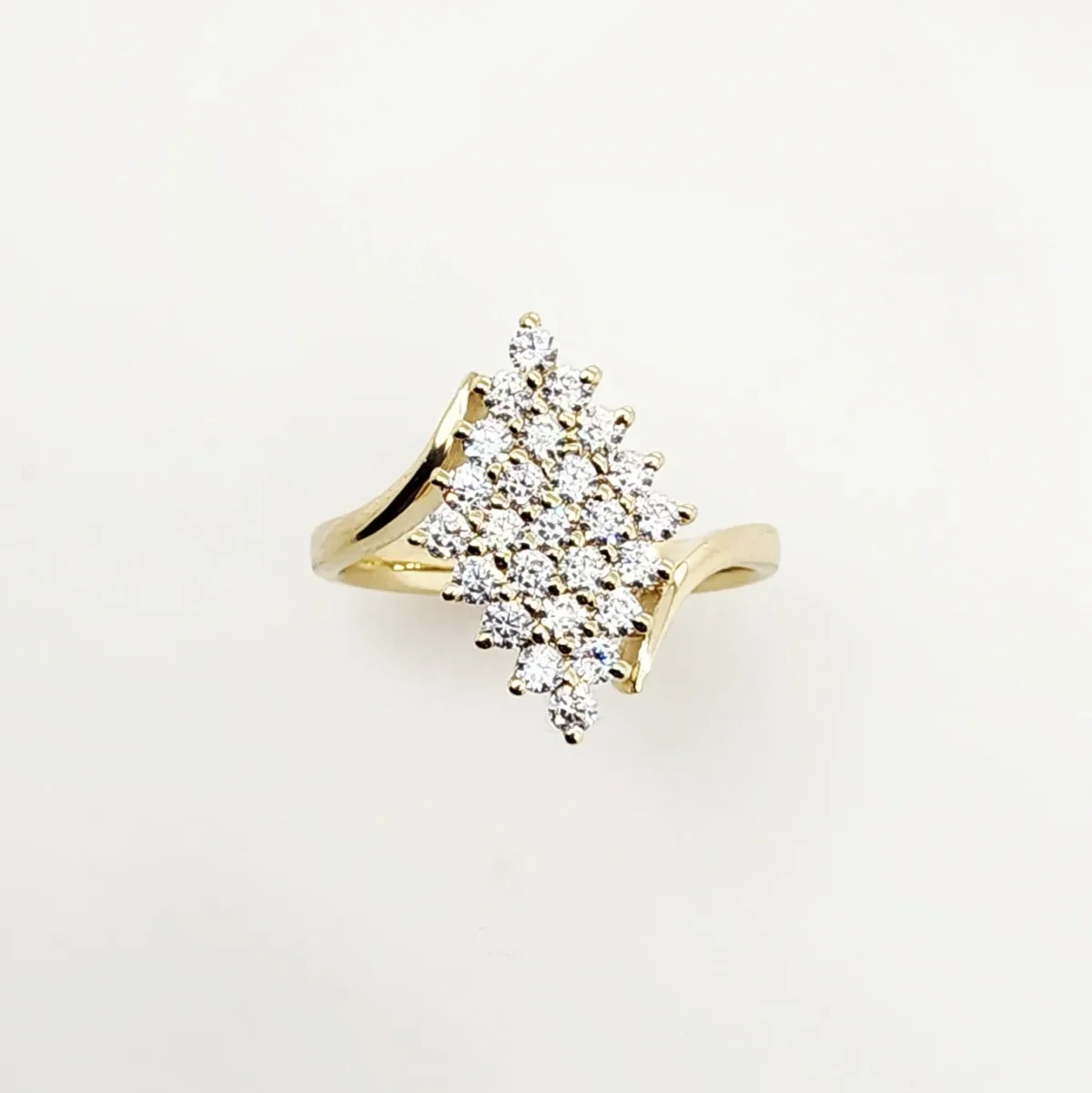 9ct Yellow Gold Diamond Shape Cluster Ring with Round Brilliant Cut Cubic Zirconia Setting - CYR2816