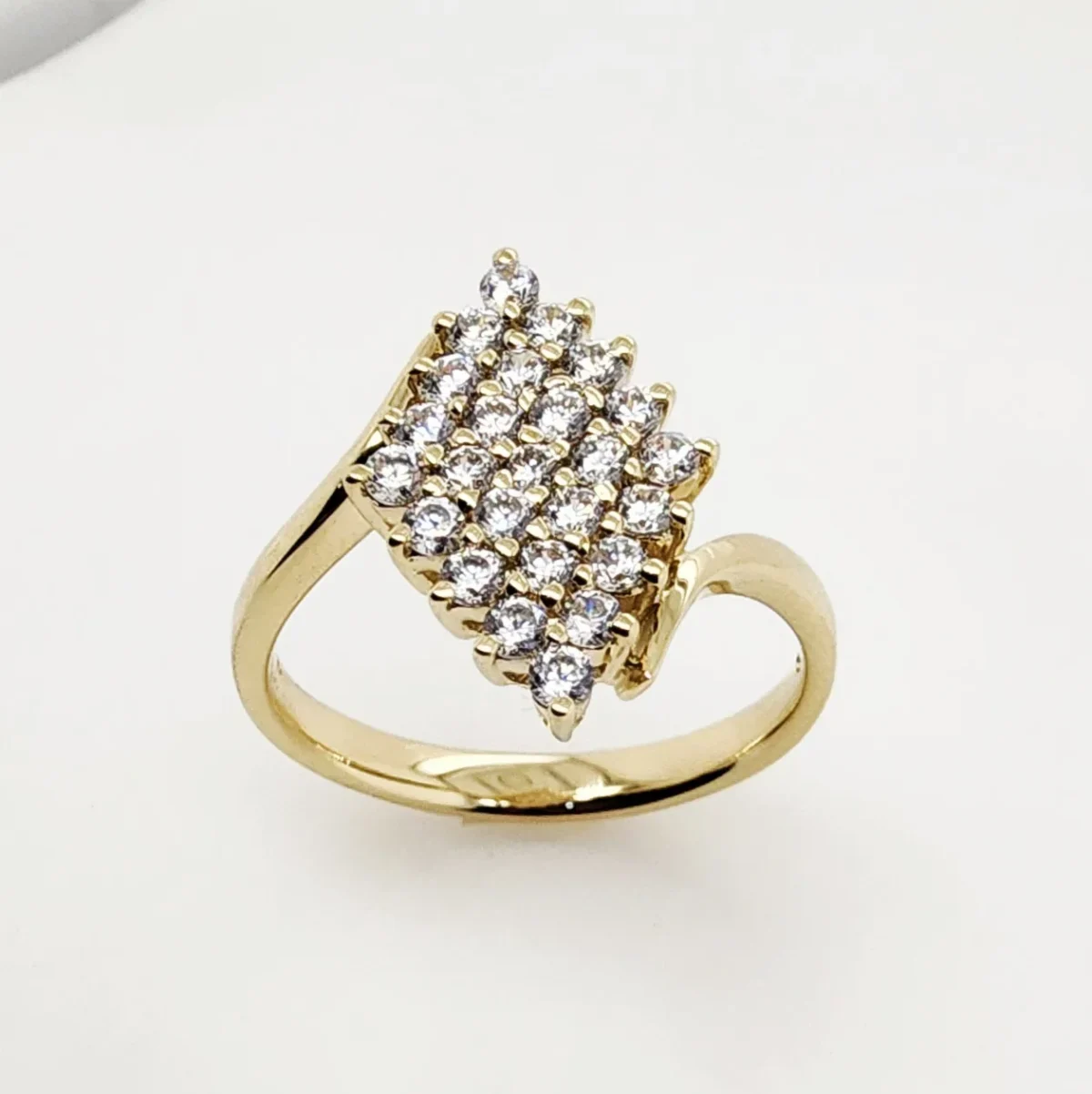9ct Yellow Gold Diamond Shape Cluster Ring with Round Brilliant Cut Cubic Zirconia Setting - CYR2816