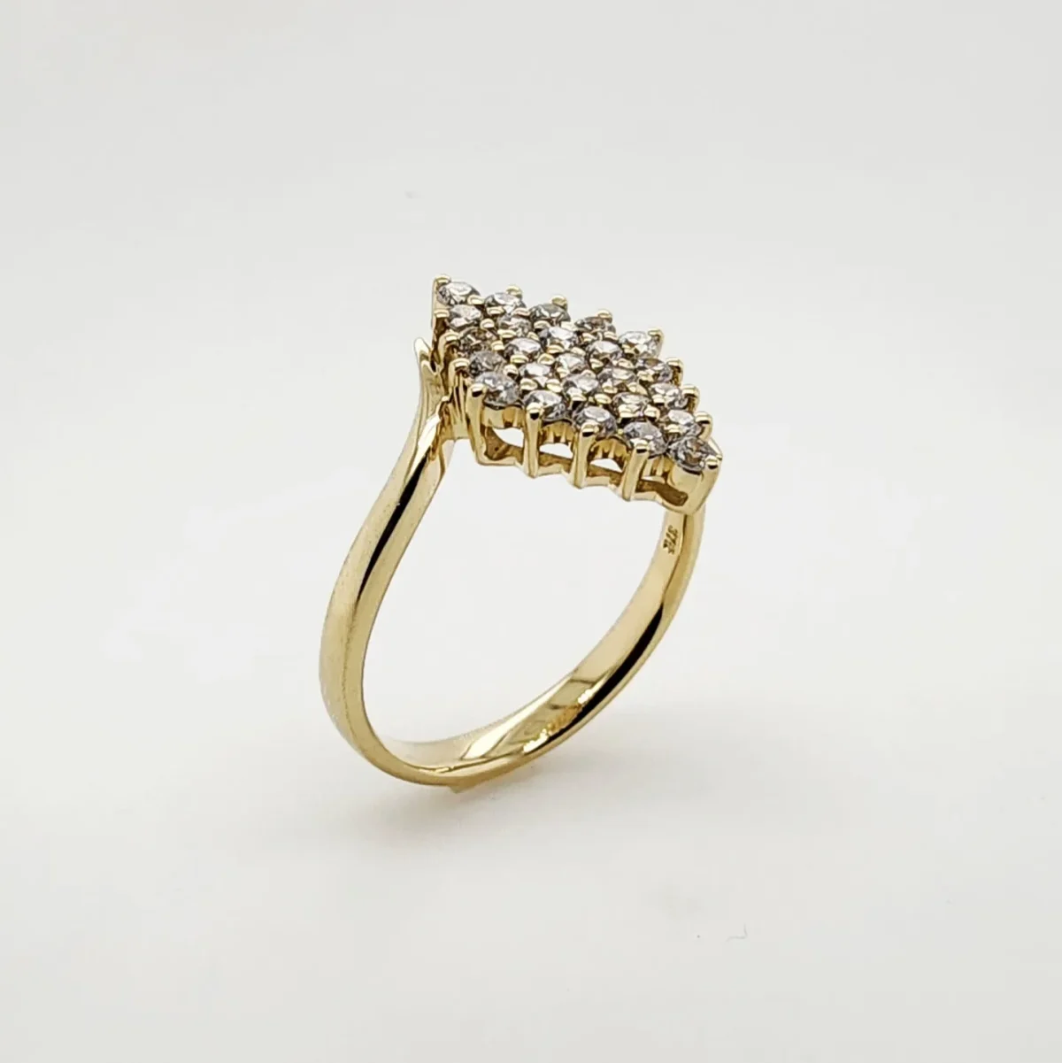 9ct Yellow Gold Diamond Shape Cluster Ring with Round Brilliant Cut Cubic Zirconia Setting - CYR2816
