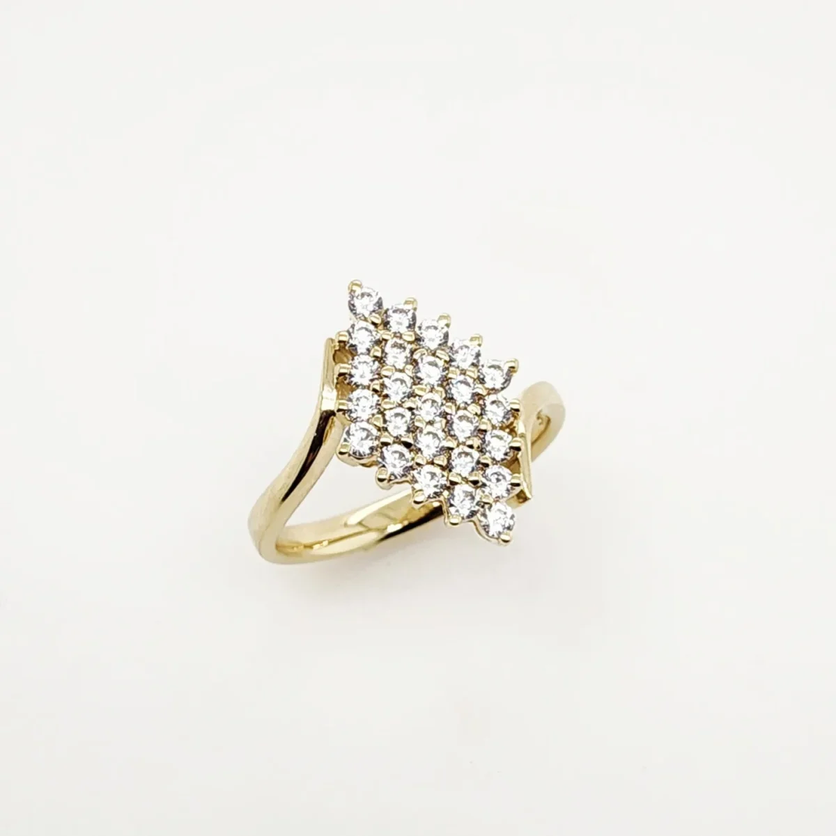 9ct Yellow Gold Diamond Shape Cluster Ring with Round Brilliant Cut Cubic Zirconia Setting - CYR2816