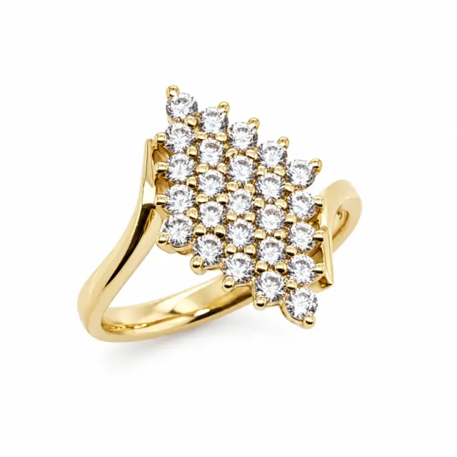 9ct Yellow Gold Diamond Shape Cluster Ring with Round Brilliant Cut Cubic Zirconia Setting - CYR2816