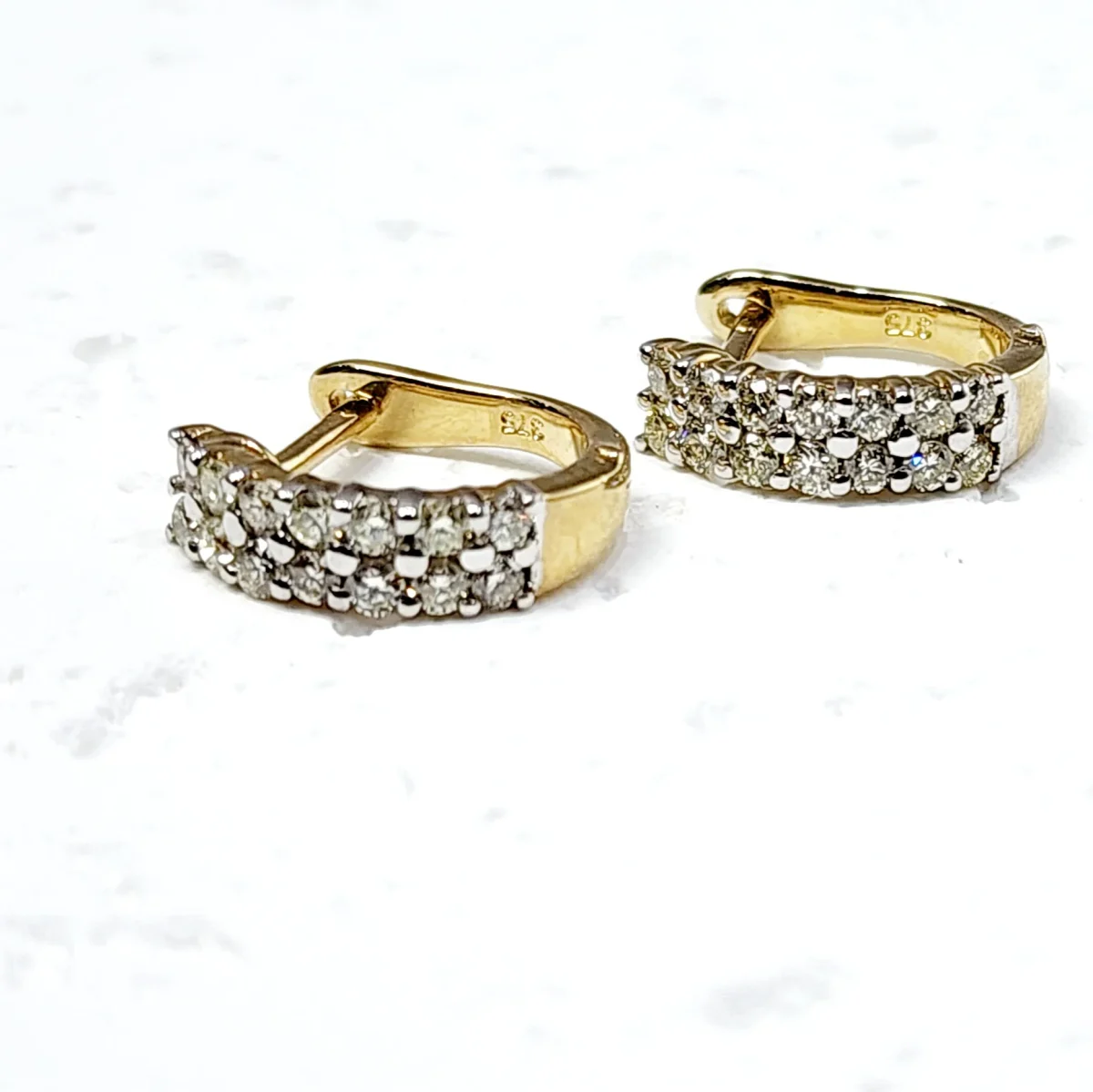 9ct Yellow Gold Double Row 0.53ct Diamond Huggie Earrings
