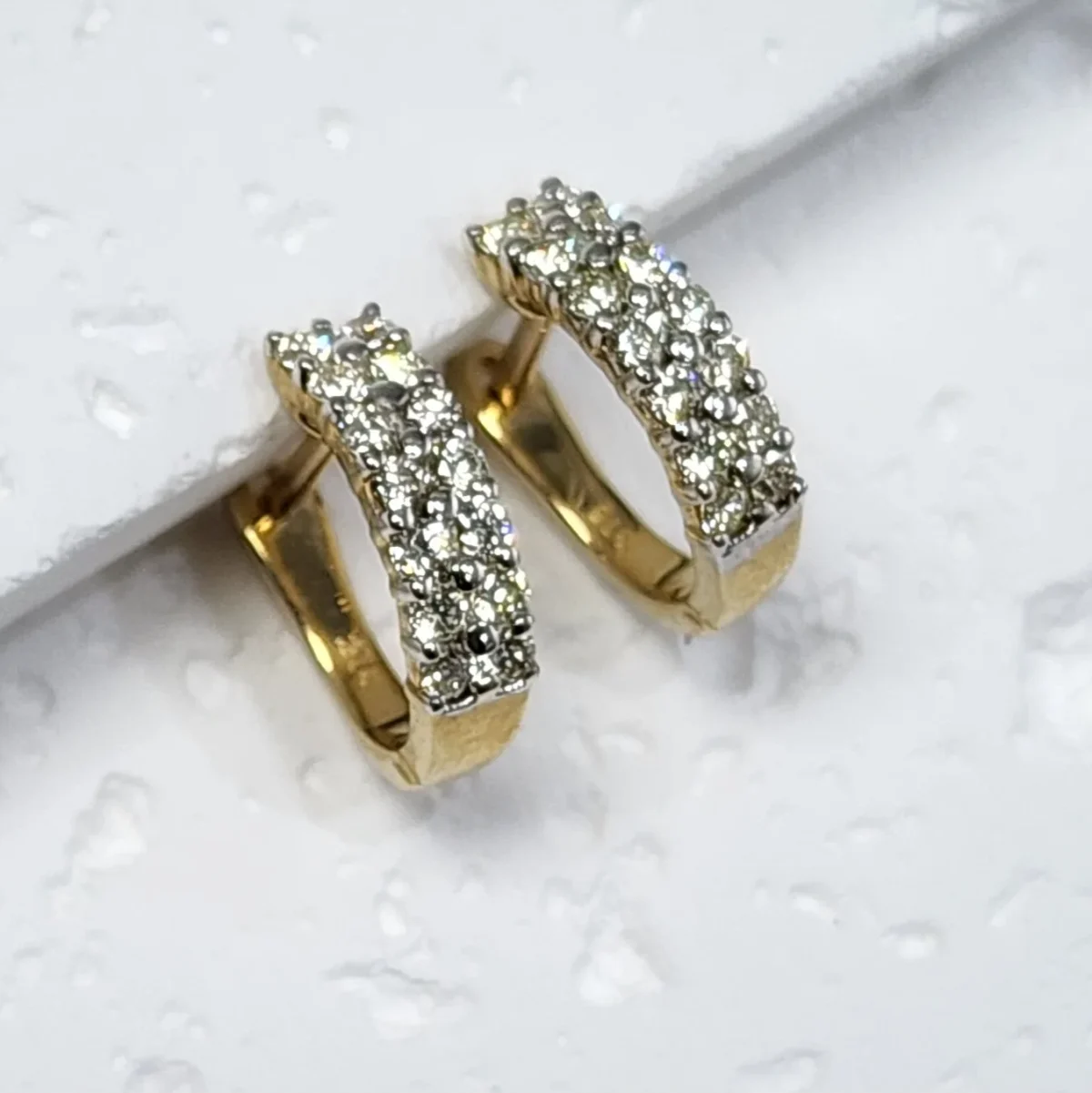 9ct Yellow Gold Double Row 0.53ct Diamond Huggie Earrings