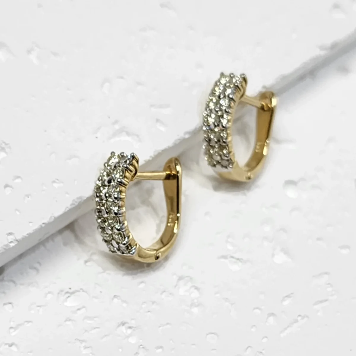 9ct Yellow Gold Double Row 0.53ct Diamond Huggie Earrings