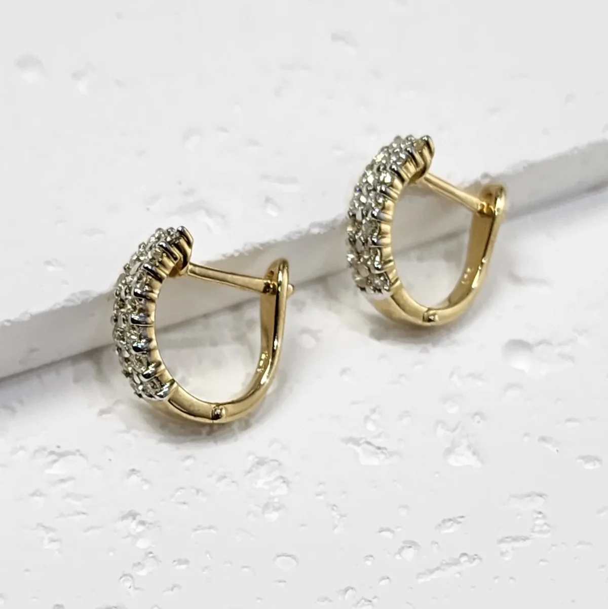 9ct Yellow Gold Double Row 0.53ct Diamond Huggie Earrings