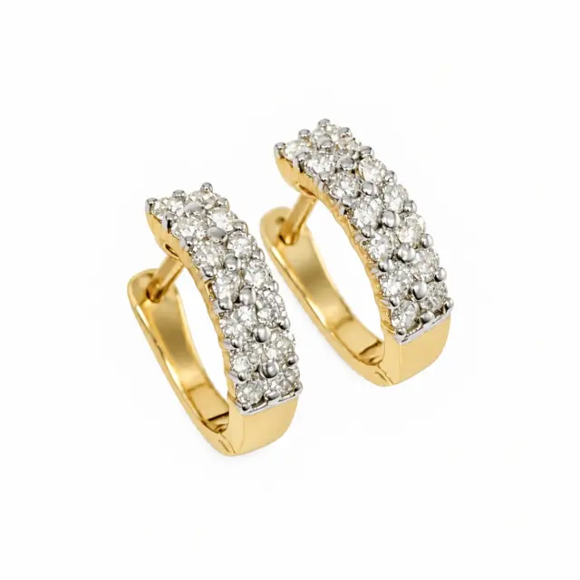 9ct Yellow Gold Double Row 0.53ct Diamond Huggie Earrings