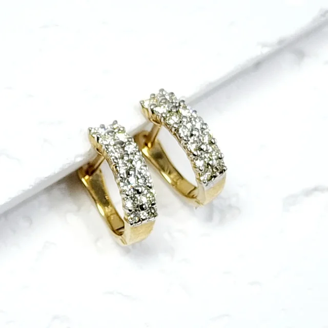 9ct Yellow Gold Double Row 0.53ct Diamond Huggie Earrings