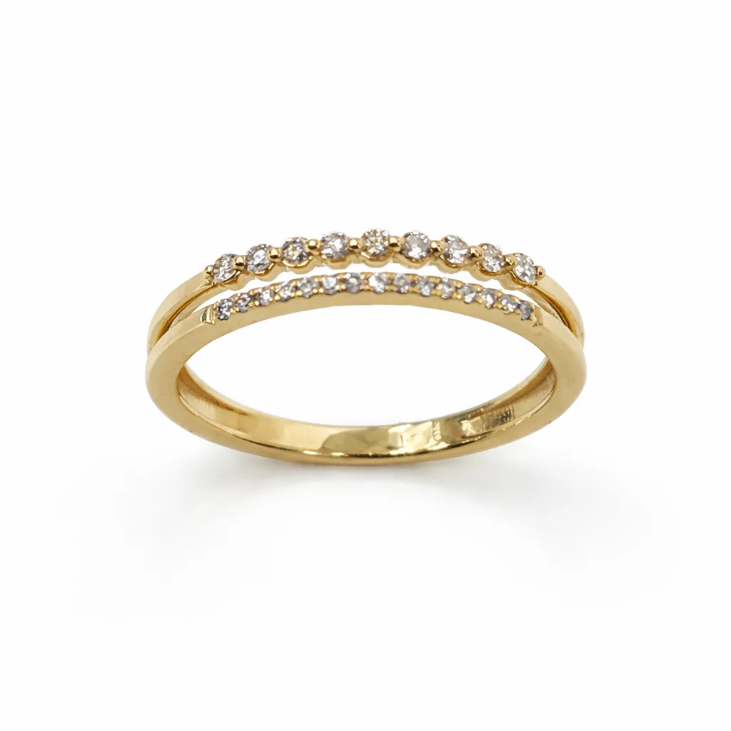 9ct Yellow Gold Double Row Diamond Ring – 0.15ct Total Natural Diamonds (GH/SI) - AURG1098