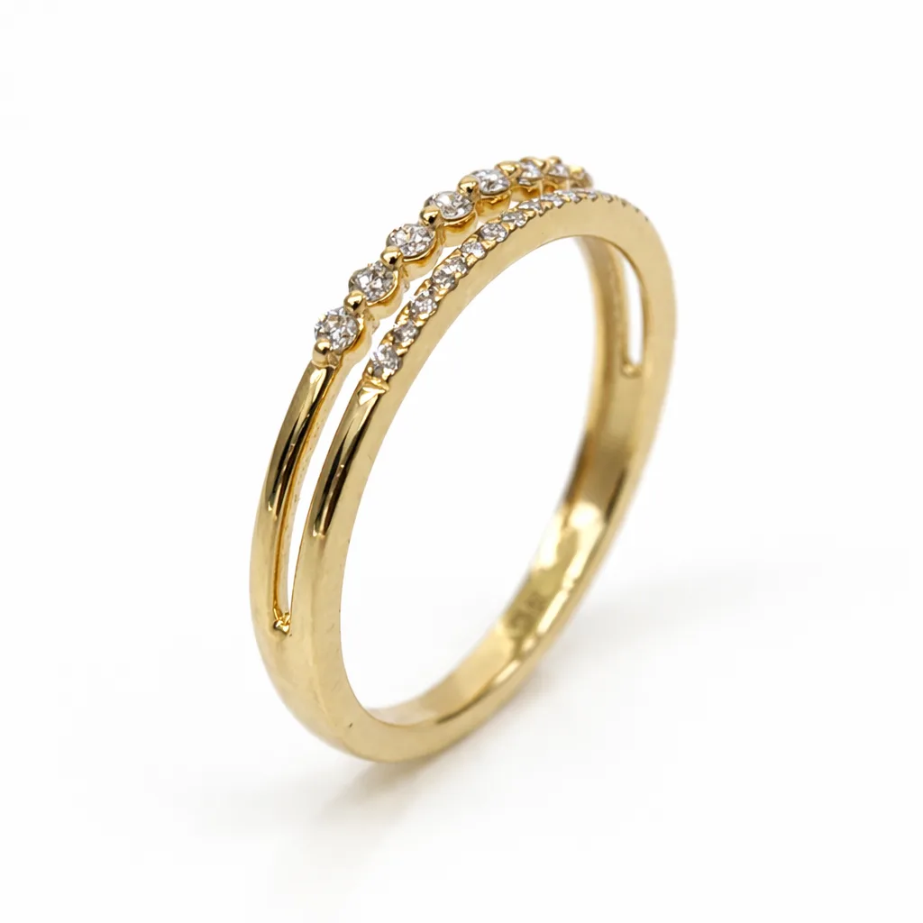 9ct Yellow Gold Double Row Diamond Ring – 0.15ct Total Natural Diamonds (GH/SI) - AURG1098