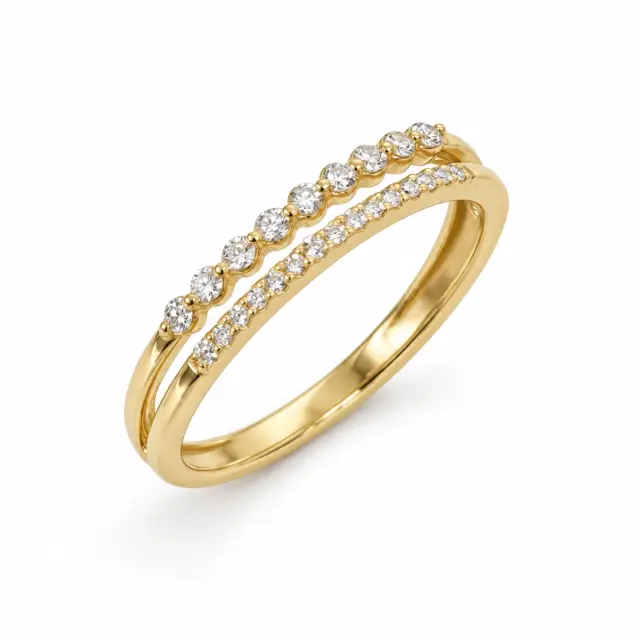 9ct Yellow Gold Double Row Diamond Ring – 0.15ct Total Natural Diamonds (GH/SI) - AURG1098