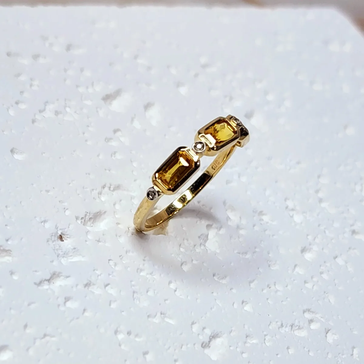 9ct Yellow Gold Dress Ring with 1.15ct Yellow Sapphire and 0.02ct Diamond Setting