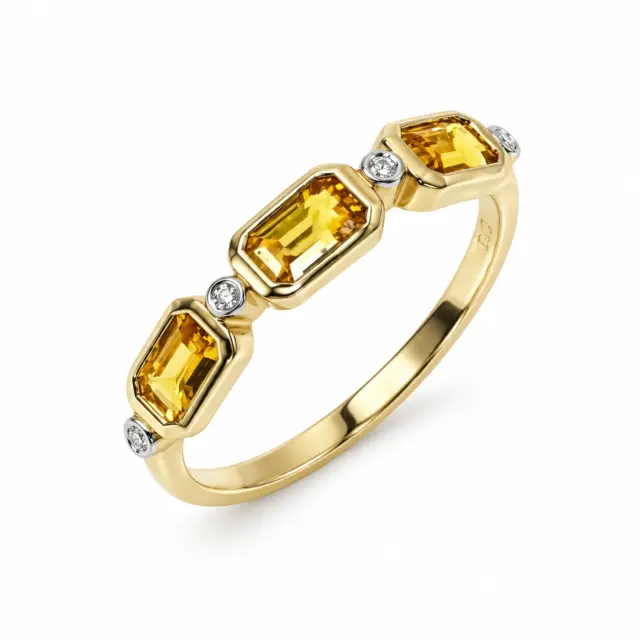 9ct Yellow Gold Dress Ring with 1.15ct Yellow Sapphire and 0.02ct Diamond Setting