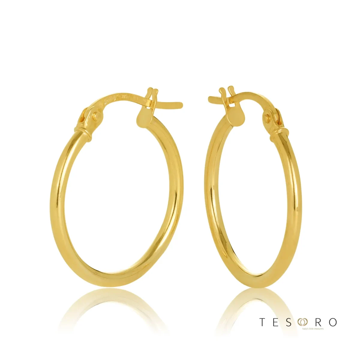 9ct Yellow Gold Eboli 1.5mm Round Tube 15mm Diameter Hoop Earrings