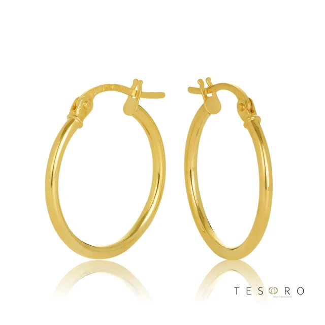 9ct Yellow Gold Eboli 1.5mm Round Tube 15mm Diameter Hoop Earrings