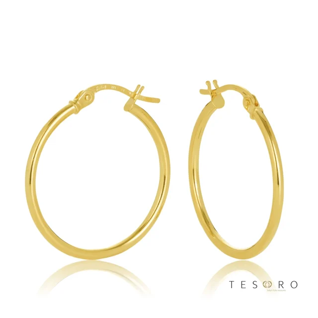 9ct Yellow Gold Eboli 1.5mm Round Tube 20mm Diameter Hoop Earrings