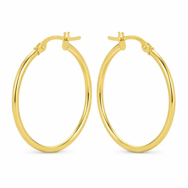 9ct Yellow Gold Eboli 1.5mm Round Tube 25mm Diameter Hoop Earrings