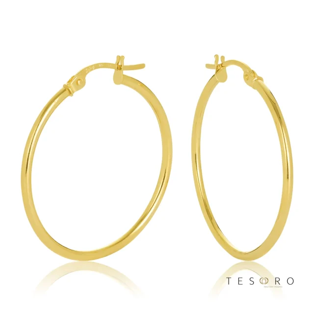 9ct Yellow Gold Eboli 1.5mm Round Tube 25mm Diameter Hoop Earrings