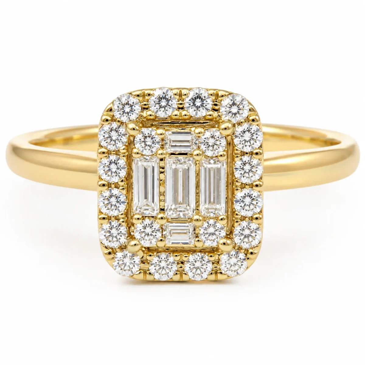 9ct Yellow Gold Emerald & Round Cut CZ Cluster Halo Ring - AUCRG723