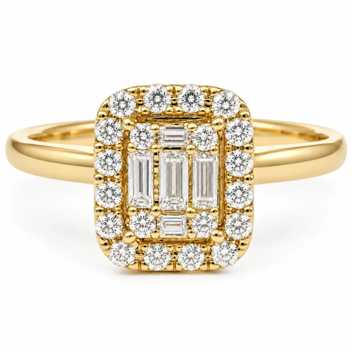 9ct Yellow Gold Emerald & Round Cut CZ Cluster Halo Ring - AUCRG723
