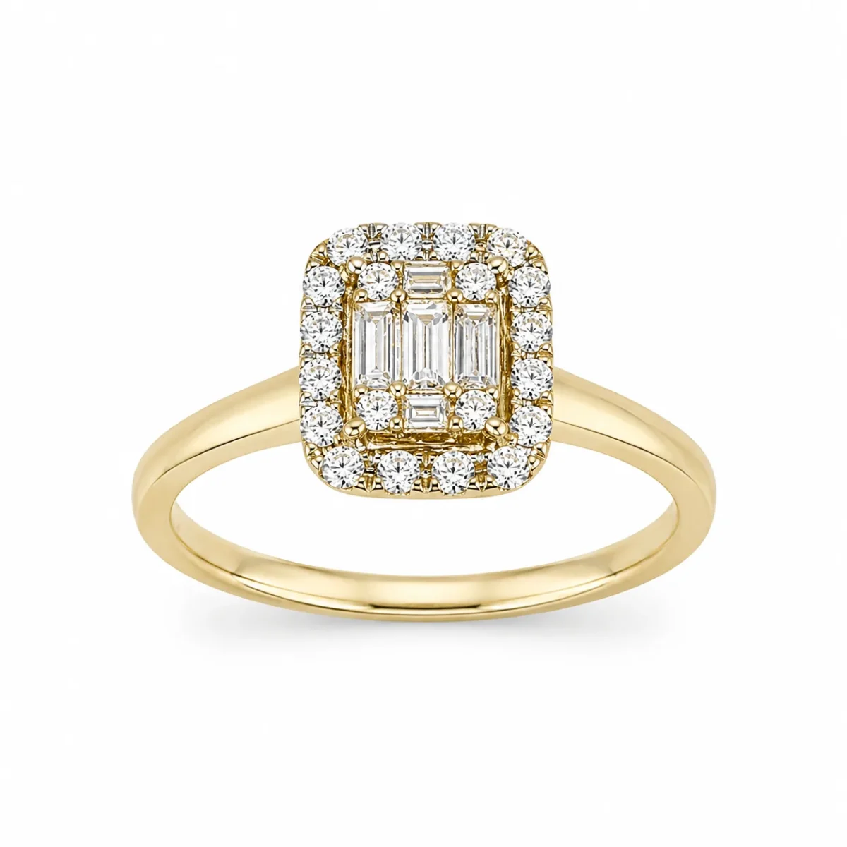 9ct Yellow Gold Emerald & Round Cut CZ Cluster Halo Ring - AUCRG723
