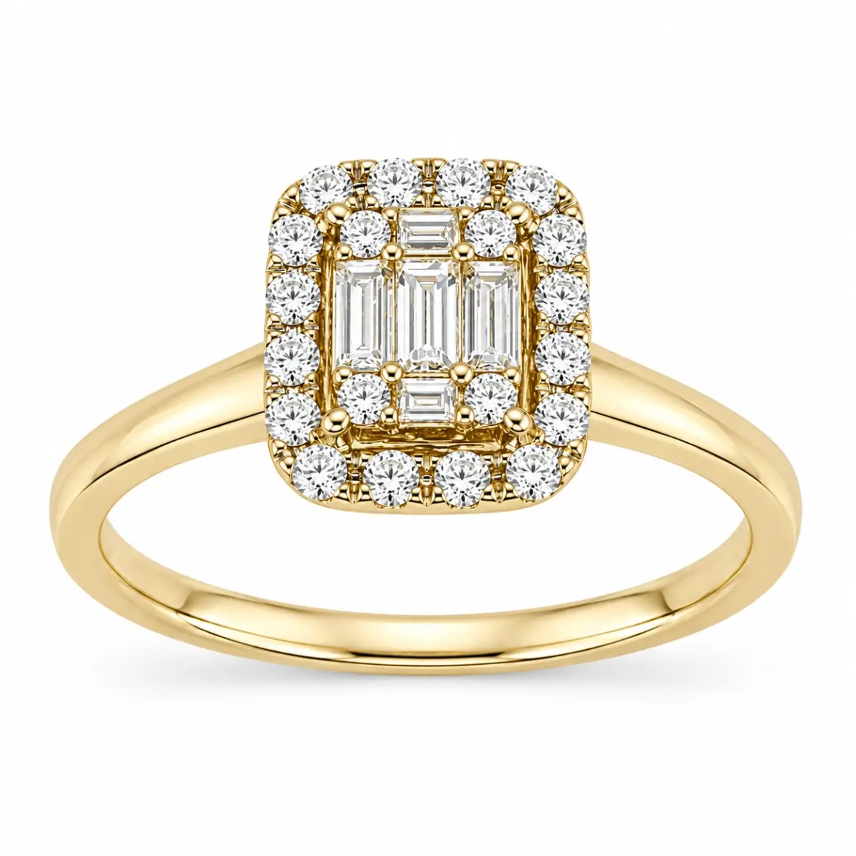 9ct Yellow Gold Emerald & Round Cut CZ Cluster Halo Ring - AUCRG723